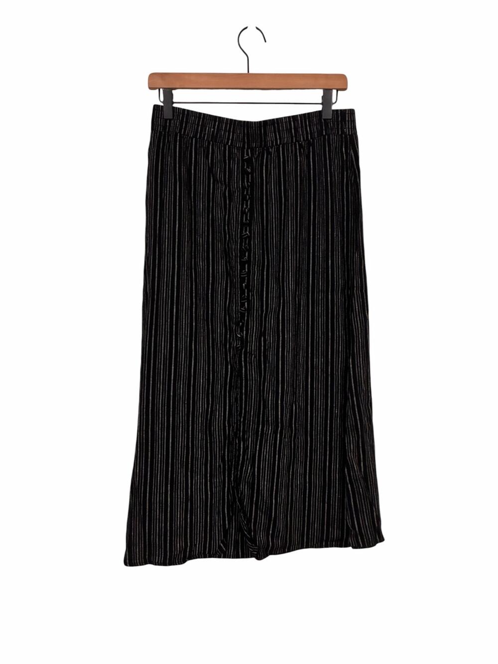Loft Womens Modest Linen Blend Midi Skirt Black Gray Striped Pull On Size Small